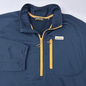 Orvis Mens XL Navy Tech Fleece Pullover 1/4 Zip Performance Jacket Outdoor Warm